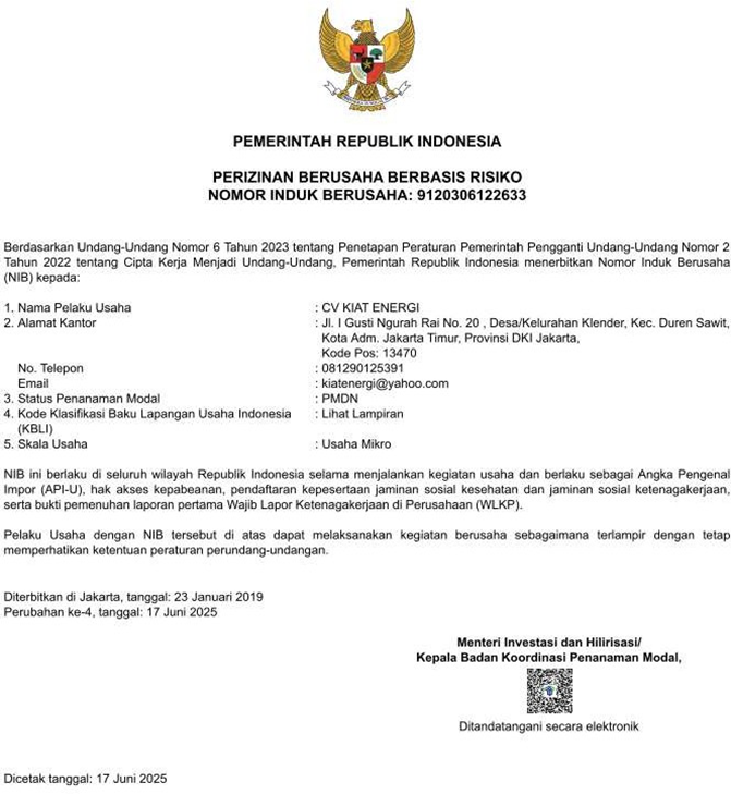 Nomor Induk Berusaha (NIB)